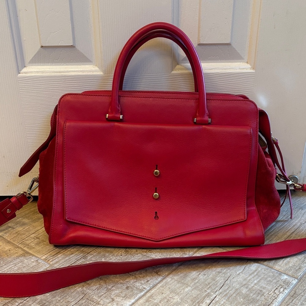 Thakoon Front Pocket Tote Red Leather Handbag